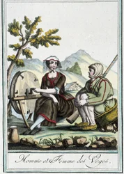 Mand og kvinde fra Vogeserne - i "" Encyclopedia of travels"" af J. Grasset St. Sauveur, Deron, Paris