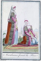 Muslimer i bøn - i "" Encyclopédie des voyages"" af J. Grasset St. Sauveur, red. Deroy, Paris