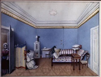 ""I soveværelset"" Akvarel af L. Hern (1800-tallet) 1835 A. Pushkin Memorial Museum, Sankt Petersborg