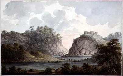 Landskab med et ruineret slot, ca. 1825 (akvarel på papir)