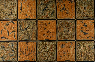 Batik med traditionelt ternmønster, Surakarta, Java, Indonesien, detaljer