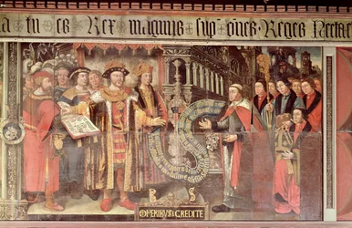 Biskop Robert Sherburne med Henry VIII (1491-1547) c.1508-36 (vægmaleri)