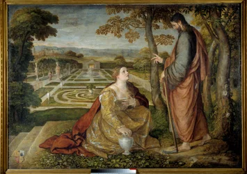 Noli Me Tangere Kristus og Maria Magdalene. Maleri af Lambert Sustris (1515-1568)