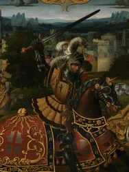 Detalje af legenden om St. George (olie på panel)