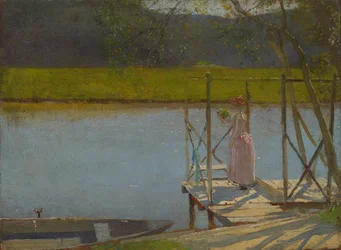 Kvinde ved siden af en båd, ca. 1875-85