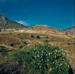 Udsigt over stedet for den antikke by Mykenes på Peloponnes (1500-1100 f.Kr.) Grækenland