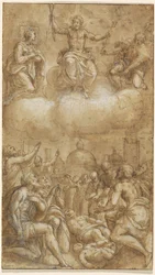 Pestofre, der beder om hjælp fra Kristus, Jomfruen og Saint Roch