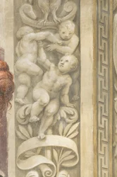 Putti, dekorationer omkring vinduerne (fresco)