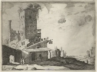 Kro nær et kapel Landskaber med gamle romerske bygninger (serietitel)