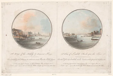 Udsigt over Adelphi og Somerset House fra Themsen og udsigt over Lambeth Church fra Themsen En udsigt over Adelphy & Somerset House (titel på objekt) En udsigt over Lambeth Church upon the Tames (titel på objekt) Udsigt over London (serietitel)