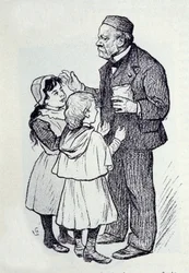 Portræt af Louis Pasteur (1822-1895), fransk kemiker og fysiker, der giver slik til instituttets børn. Skitse af Lucien Laurent-Gsell (Laurent Gsell) (1860-1944). DR