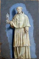Saint Norbert holder en ostensoire (ostensoir) og et lys Maleri med camaieu på lærred af Laurent de La Hyre (1606-1656) 1600-tallet søn. 0,35 x 0,23 m Paris. Louvre-museet