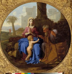 Jomfru og barn med Saint Joseph-maleri af Laurent de La Hyre (1606-1656)
