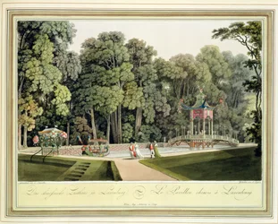 Den kinesiske pavillon i Laxenburg Gardens, Wien, indgraveret af Johann Ziegler (ca. 1750-c. 1812)
