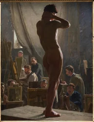 Mandlig nøgenmodel i Bonnats atelier