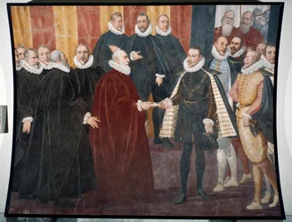 Møde mellem Doge Giacomo Durazzo Grimaldi og spædbarnet Don Juan fra Østrig (frisk
