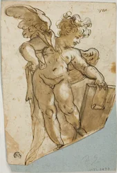 Stående Putto med tablet i hånden