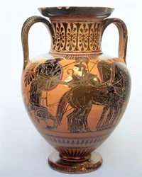 Sort-figur amfora forestillende en quadriga, 515-490 f.Kr. (keramik)
