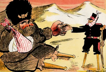 Fremtidens Alliance - "Vi skulle have startet sådan!" - Russisk og Japan giver hinanden hånden. 1904 (litho)