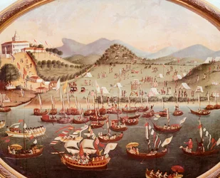 Procession af både på vandet foran Lazares Hospital, Rio de Janeiro