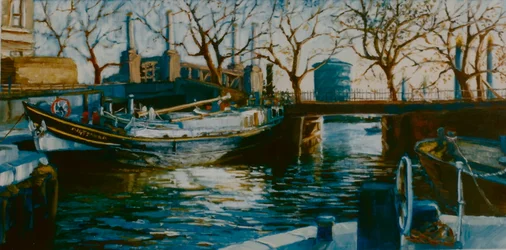 Grosvenor Dock, 2001, båd fortøjet i Thames Dock