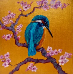 Kingfisher on Blossoms II, 2022
