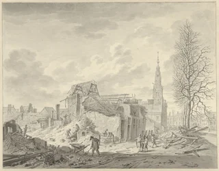 Udsigt over Rapenburg i Leiden efter krudtkatastrofen den 12. januar 1807