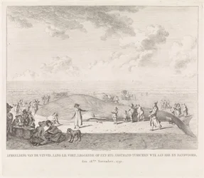 Finhval skyllede op på stranden ved Zandvoort Billede af Vin-Vis (...) strandet mellem Wyk aan Zee og Zandvoord, 18. november 1791 (titel på objekt)