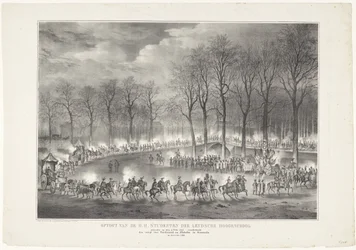 Parade af H.H. Elever af Leydsche Hoogeschool afholdt den 9. februar 1835, skildrende indgangen af ​​Ferdinand og Jsabella i Grenada den 6. jan. 1492 (titel på objekt)