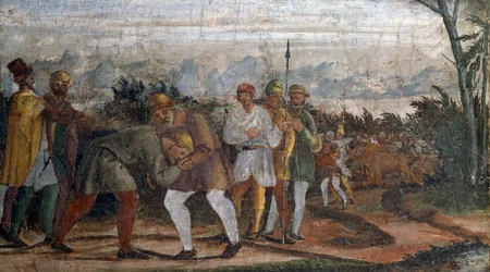 Scene fra den fortabte søns liv, af Circle of Lelio Orsi (1511-1587), Rocca di Novellara, Emilia-Romagna, Italien