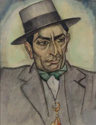 En mand i spansk kostume, ca. 1914 (kul, pastel og akvarel på papir)