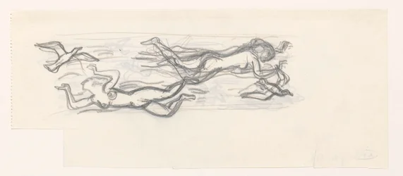 Svævende nøgne kvinder på himlen blandt mågerne