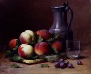 Frugtstilleben med æbler og druer. Maleri af Leon-Charles (Leon Charles) Huber (1858-1928) Privat samling.