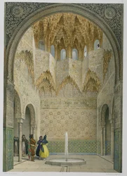 The Hall of the Abencerrages, Alhambra, Granada, 1853 (farvet litho)