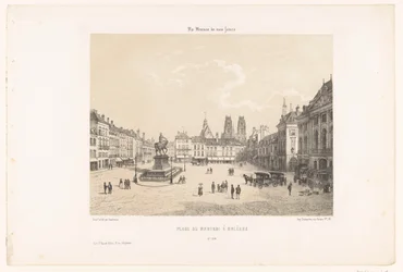 Udsigt over Place du Martroi i Orléans Place du Martroi à Orleans (titel på objekt) Contemporary France (serietitel) La France de nos jours (serietitel på objekt)