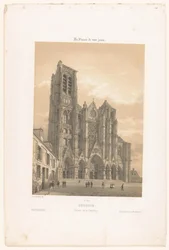 Udsigt over facaden af ​​katedralen i Bourges Bourges. Facade de la cathédrale (titel på objekt) Contemporary France (serietitel) La France de nos jours (serietitel på objekt)