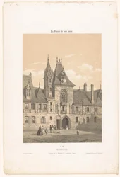 Udsigt over facaden på Palais Jacques-Coeur i Bourges Bourges. Facade de la maison de Jacques Coeur (titel på objekt) Contemporary France (serietitel) La France de nos jours (serietitel på objekt)