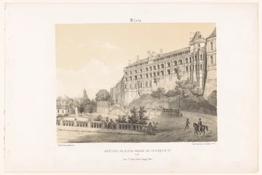 Udsigt over facaden af ​​kong Frans I af slottet Blois blois. Château de Blois, facade af François Ier. (titel på objekt) Contemporary France (serietitel) La France de nos jours (serietitel)