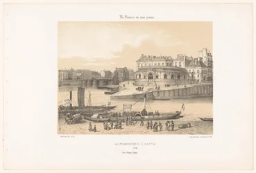 Udsigt til fiskehallen i Nantes fra anløbsbroen La poissonnerie à Nantes (titel på objekt) Contemporary France (serietitel) La France de nos jours (serietitel på objekt)