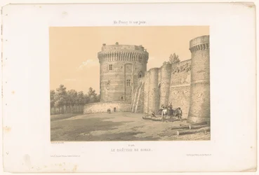 Udsigt over et af tårnene på slottet Dinan Le château de Dinan (titel på objekt) Contemporary France (serietitel) La France de nos jours (serietitel på objekt)