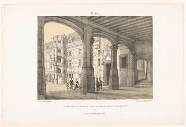 Udsigt over det indre af slottet Blois med det ottekantede trappetårn af kong Frans I blois. Intérieur du château, tour de l