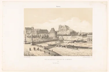 Udsigt over slottet og Pont de la Rotonde over Loire i Nantes Nantes. Vue du chateau et du pont de la Rotonde (titel på objekt) Contemporary France (serietitel) La France de nos jours (serietitel)