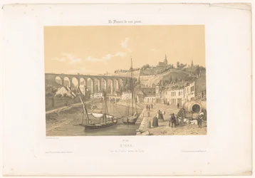 Udsigt over viadukten af ​​Dinan fra kajen Dinan. Vue du viaduc prize du quai (titel på objekt) Contemporary France (serietitel) La France de nos jours (serietitel på objekt)