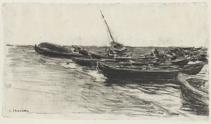 Fiskerbåde på stranden ved Étretat
