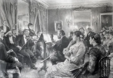 Kvartetten eller den musikalske aften i huset til Amaury Duval, 1881 (kul på papir)