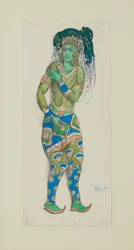 Kostumedesign til Ballet Blue God af R. Hahn, 1910.