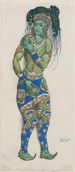 Kostumedesign til Ballet Blue God af R. Hahn, 1911