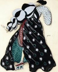 Kostumedesign til balletten ""La Legende de Joseph"" af R. Strauss - Bakst, Leon (1866-1924) - 1914 - Akvarel, Gouache på papir - 33x28 - Privat samling