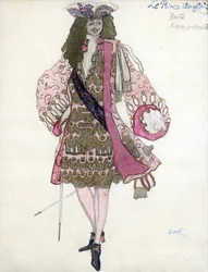 Kostumedesign til balletten Tornerose af P. Tchaikovsky - Bakst, Leon (1866-1924) - 1921 - Akvarel, Gouache på papir - 28x21 - Privat samling