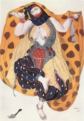 Kostume af en odalisque, til Rimski-Korsakovs ballet "Sheherezade" (akvarel på papir)